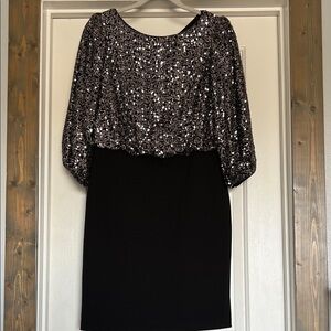 Jessica Howard Black and Silver Sequin Long Sleeve Dress